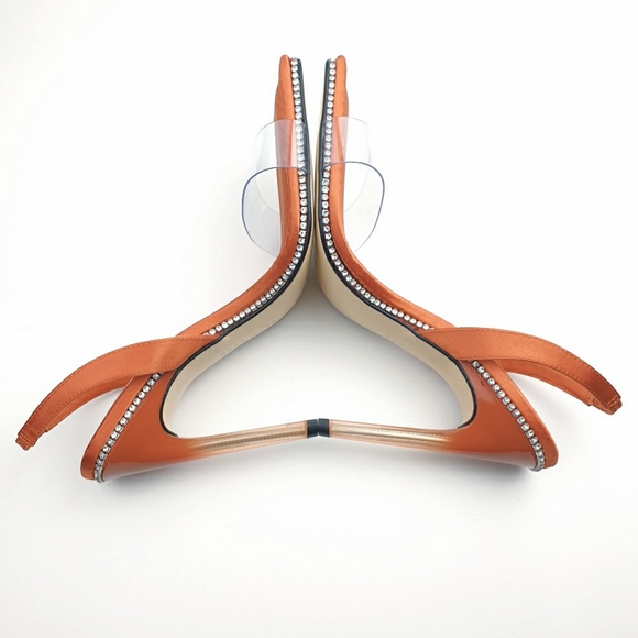 Good American crystal crush lucite   stiletto satin vinyl strap sandals 7.5 - Picture 8 of 14